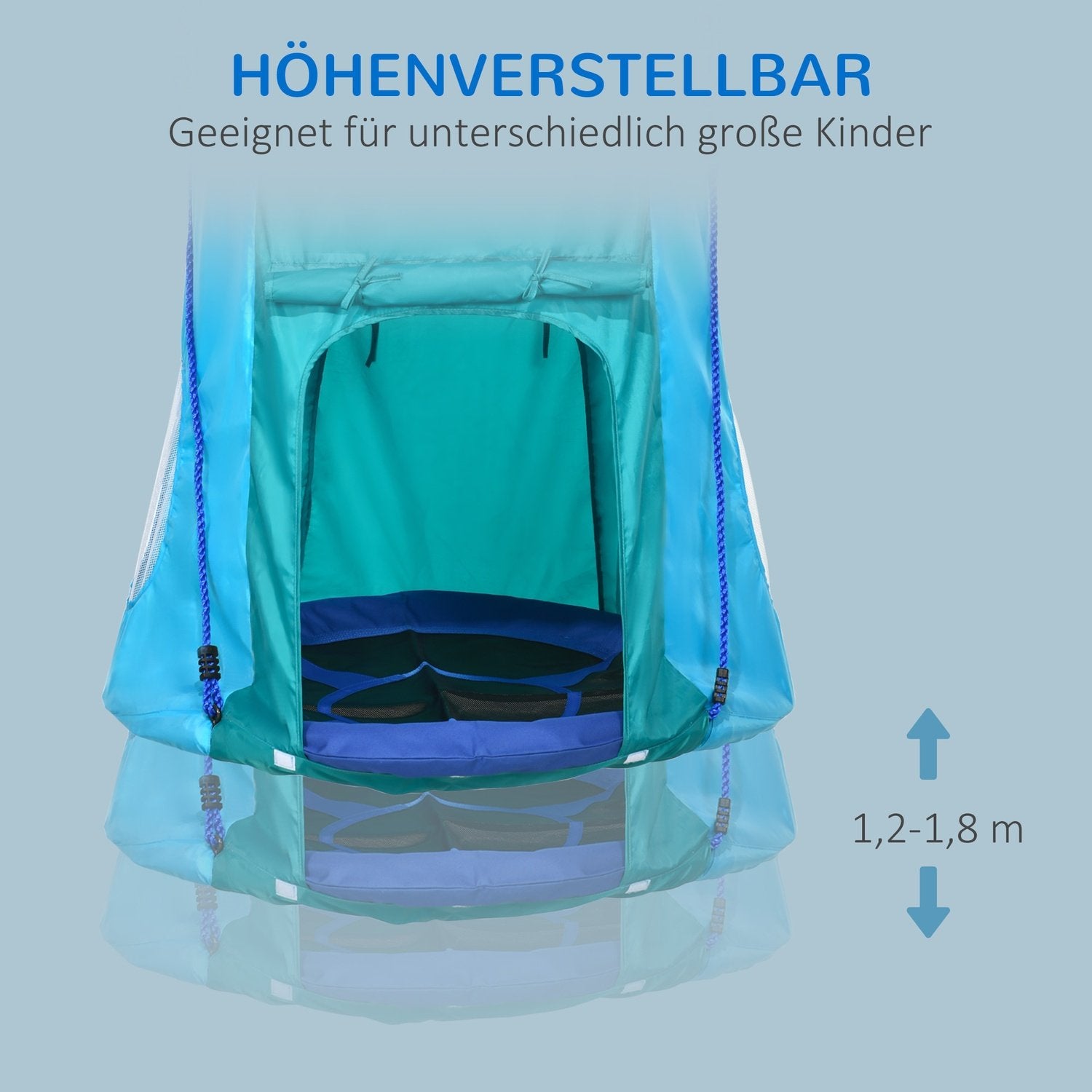 Bo Gynge Med Telt, Ø100 Cm Havegynge, Børnegynge Med Vindue Og Længde Justerbar Reb, Vandtæt Op til 150 Kg Blågrøn