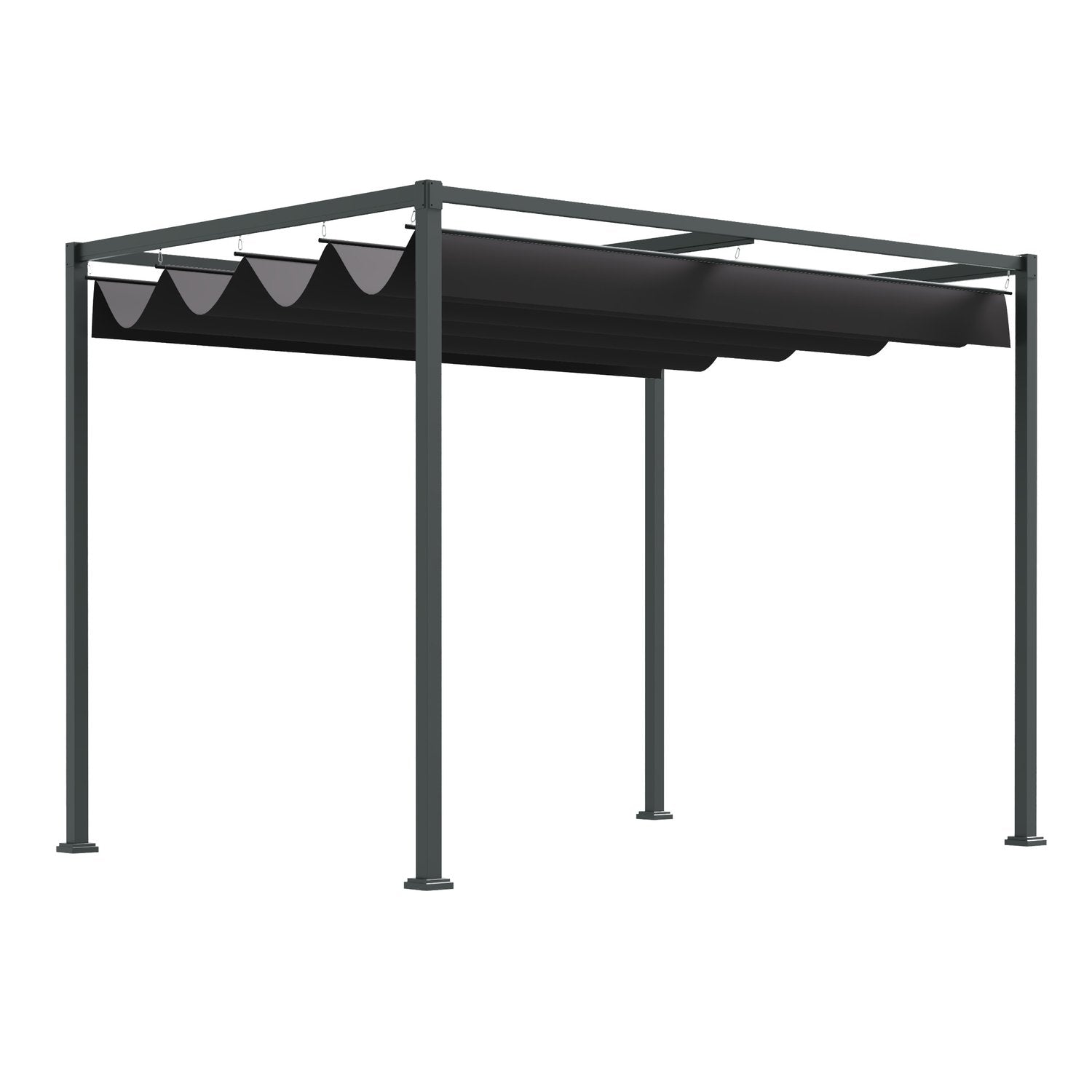 Pergola Gazebo Altantak Med Skjuttak, Polyester, Svart+Grå, 298X213X221Cm