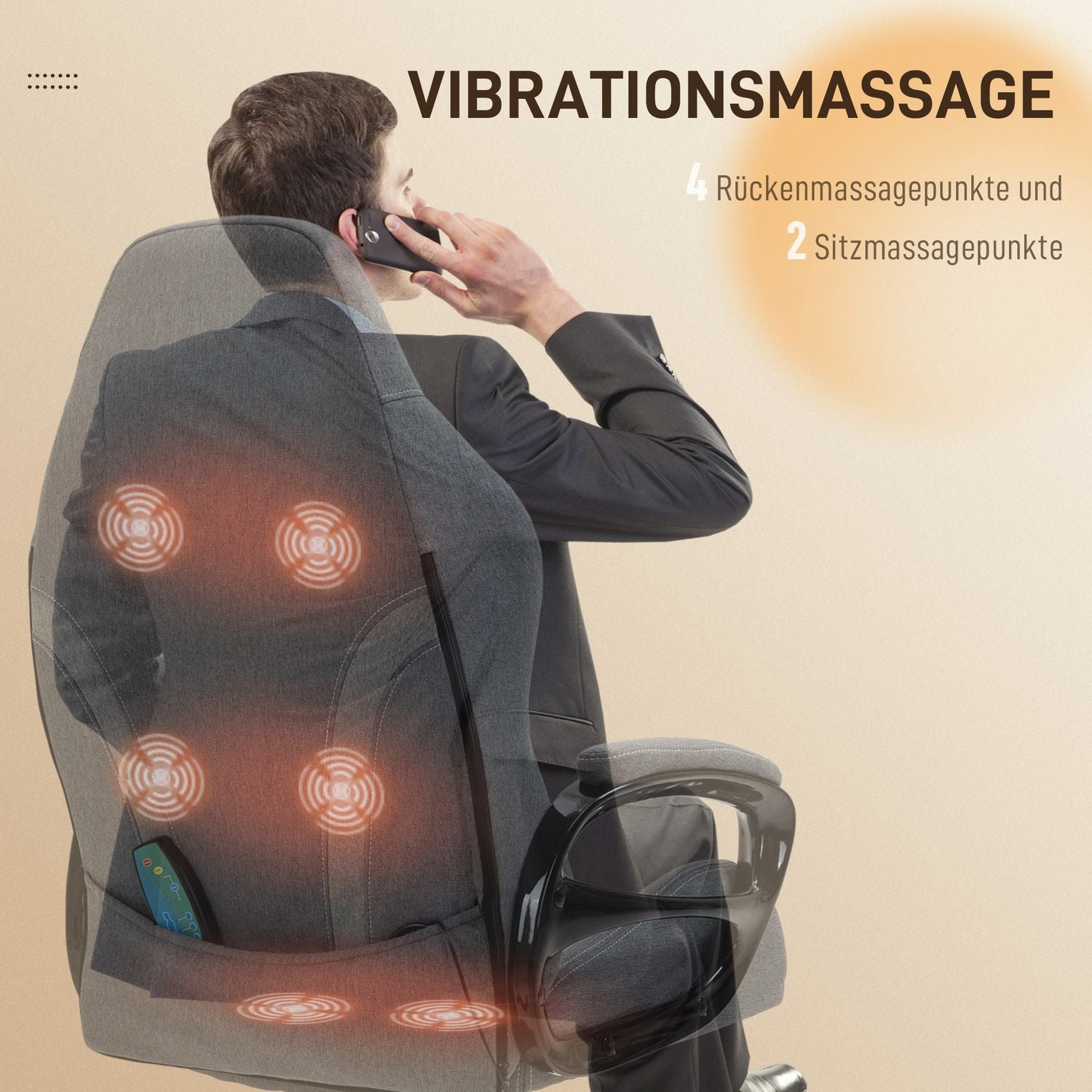 Kontorstol Direktestol Med Massagefunktion Spillestol Ergonomisk Højdejusterbar Grå