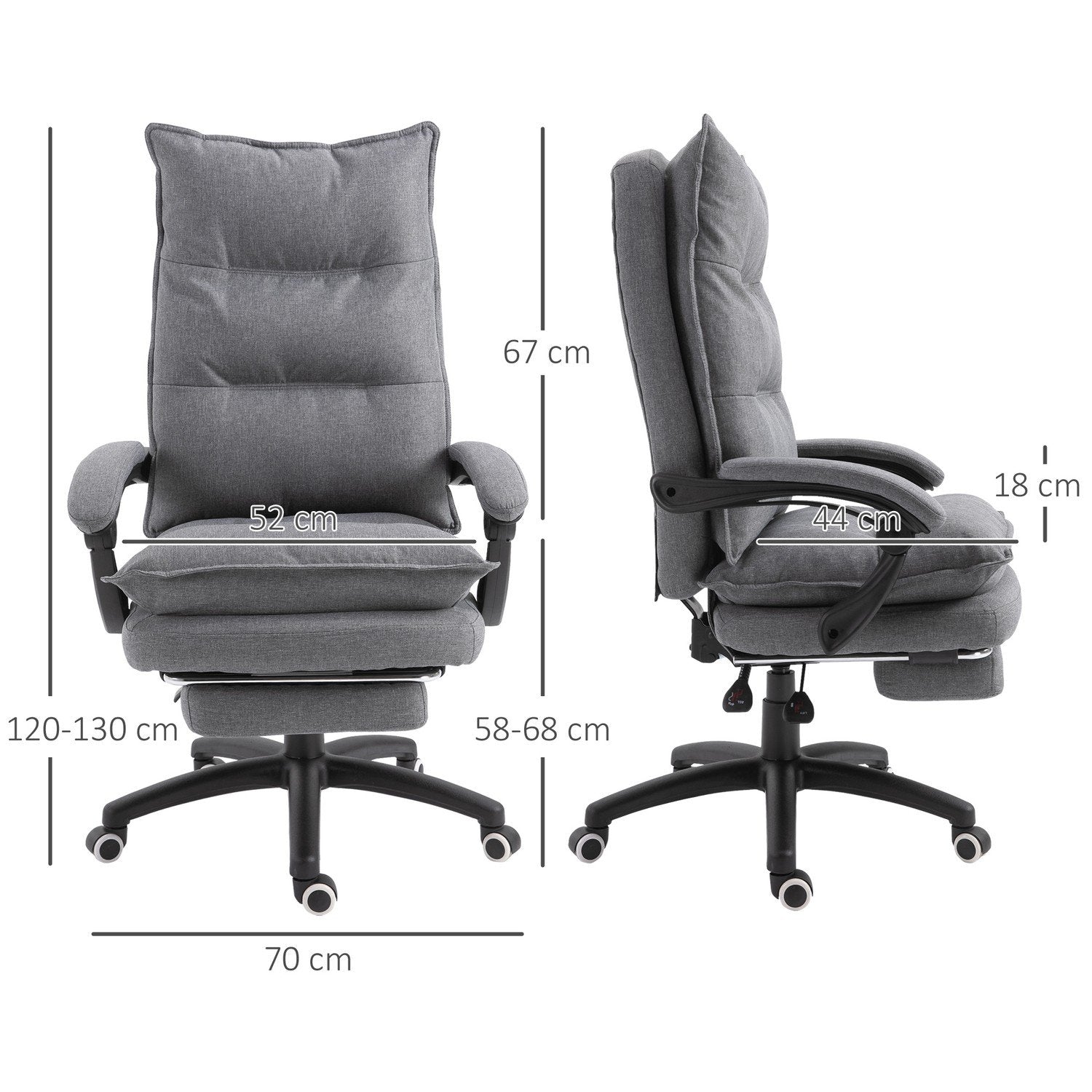 Massagestol Snurrstol, Spelstol, Kontorsstol, Ergonomisk Skrivbordsstol, Justerbar I Höjdled, Nylon, Grå, 70X62X120-130Cm