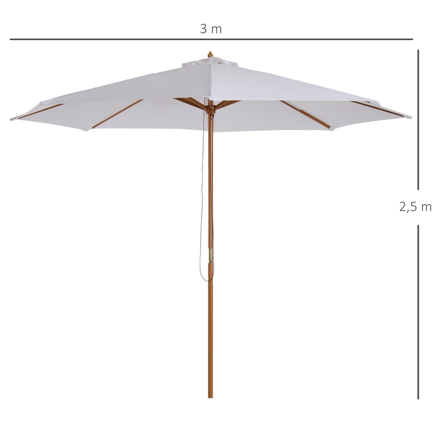 Parasol Træ 300 Cm Træparaply Haveparaply Balkon Paraply Bambus Cremehvid