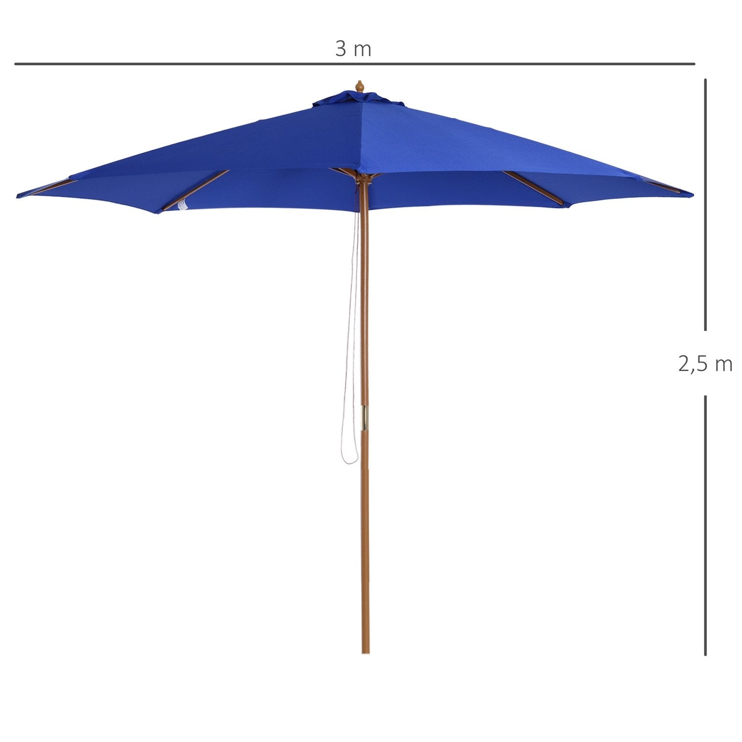 Parasol Til altan 300 Cm Cantilever Parasol lavet af træ Haveparaply Balkon Paraply Bambus Blå