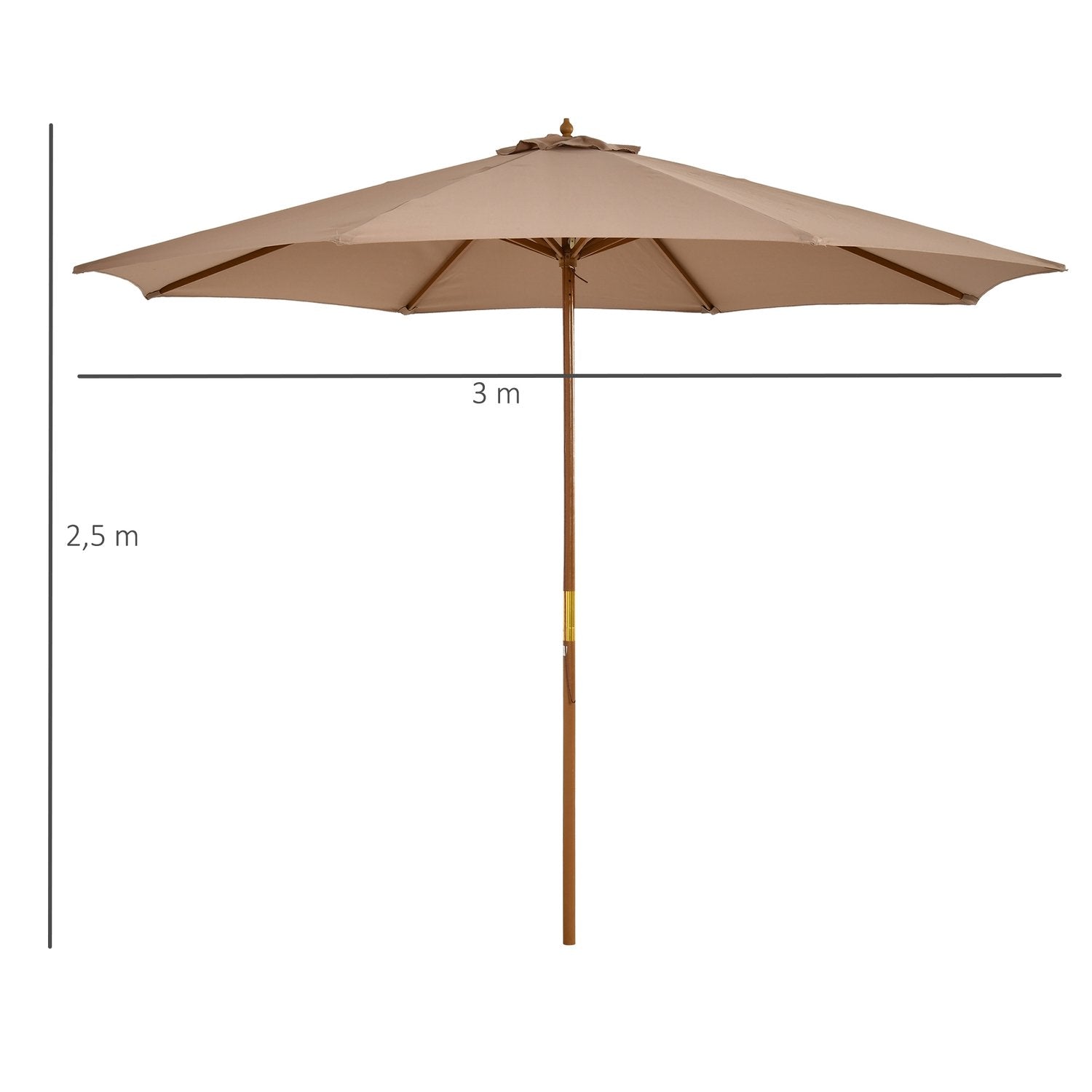 Parasol Træ 300 Cm Træparaply Haveparaply Balkon Paraply Bambus Khaki