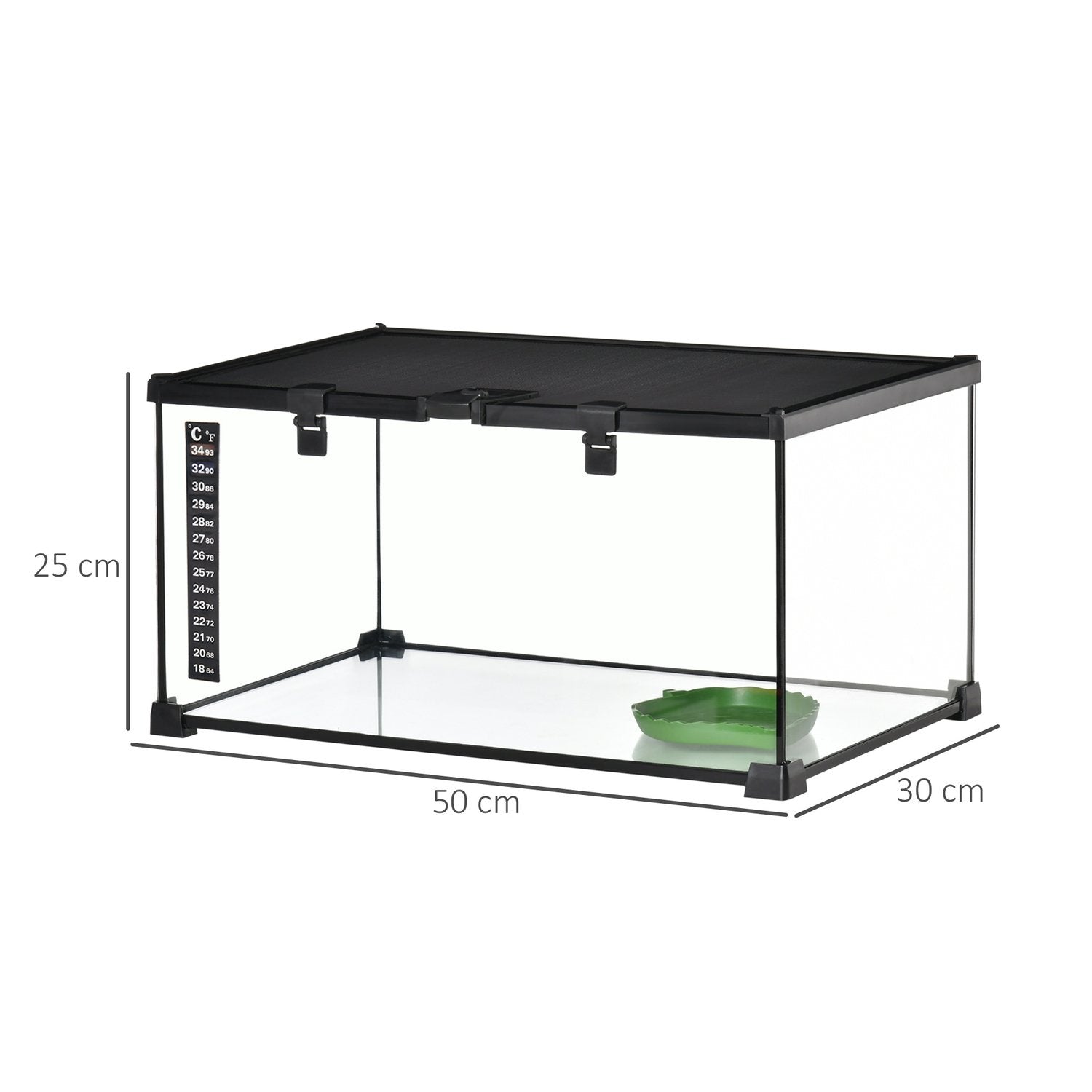 Terrarium För Reptiler Reptilmatningslåda Glasterrarium Amfibier Spindeldjur Med Termometer Reptiluppfödningslåda 50 X 30 X 25 Cm