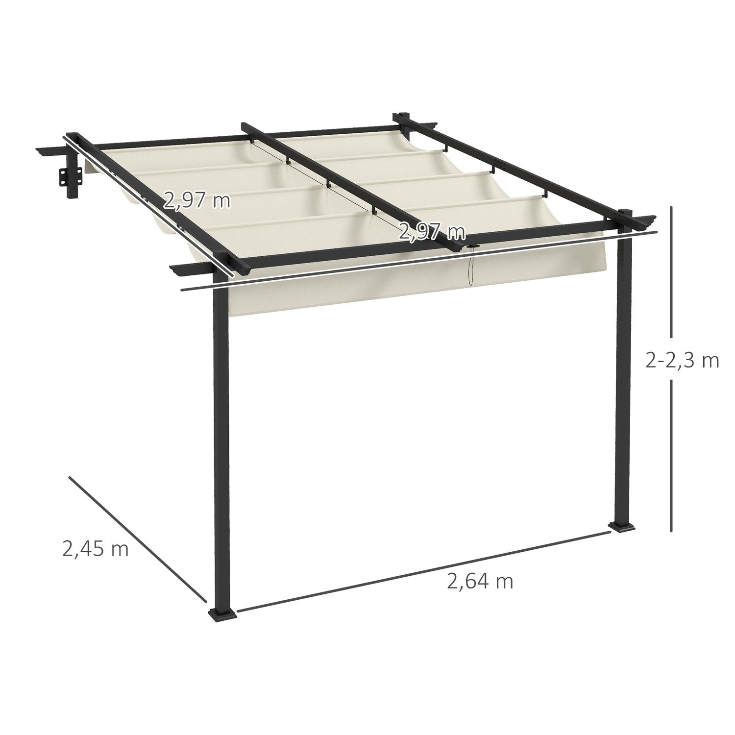 Gazebo Ca 3 X 3 M Pergola Vindtät Altantak, Väggmonterad Altantak, Justerbart Tak, För Trädgård, Uteplats, Krämfärgad.