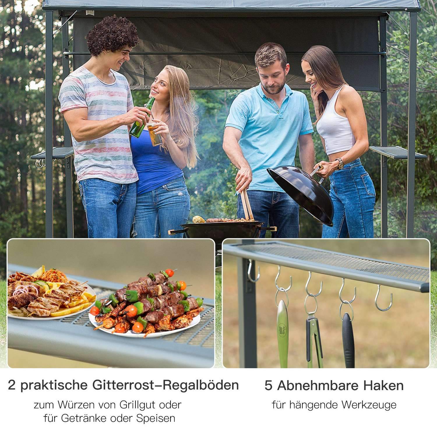 Grill Pavillon Flammesikkert Tag Bbq Pavillon 2 hylder Polyester Sort 218X138X216Cm