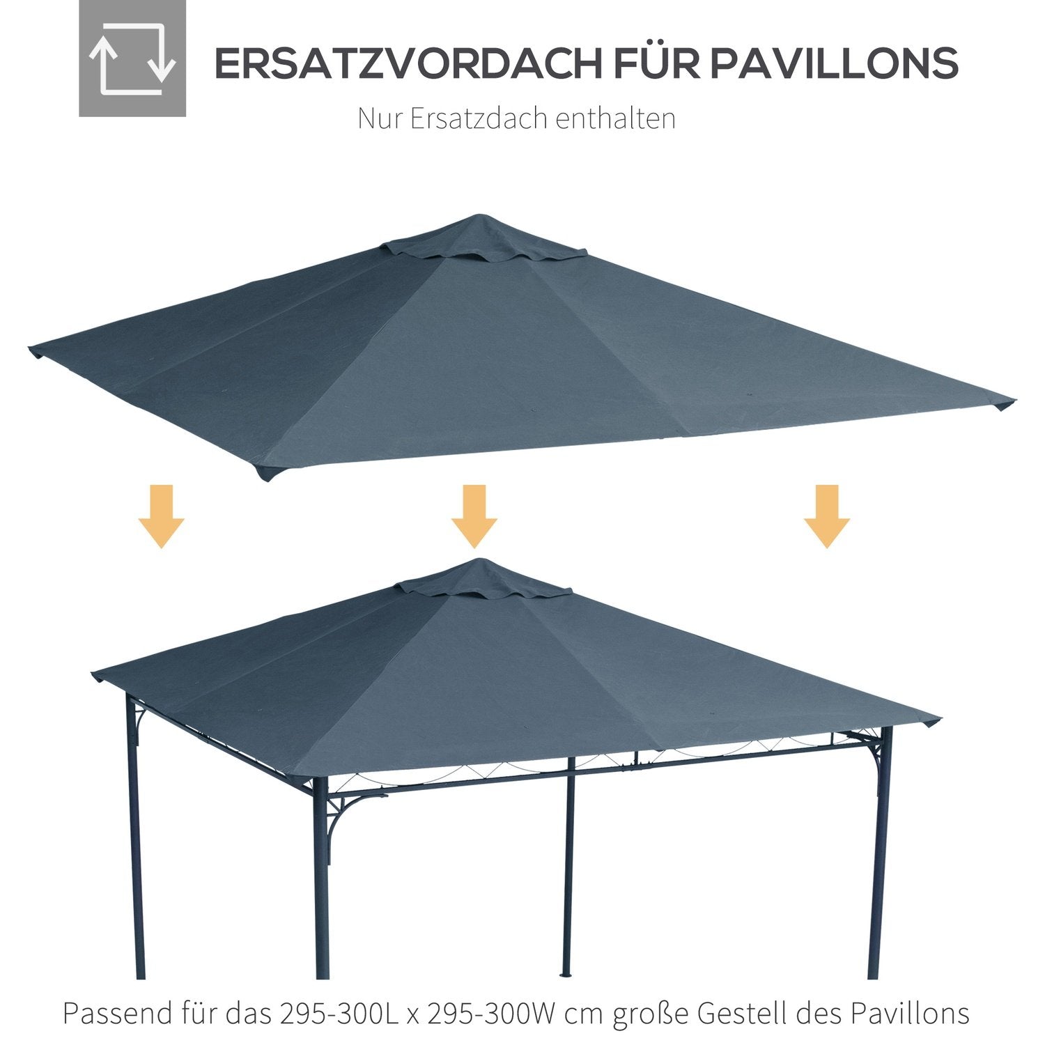 Gazebo Roof 3X3M erstatningstag til lystpavillon, pavillondæksel, solsejl, polyester, mørkegrå