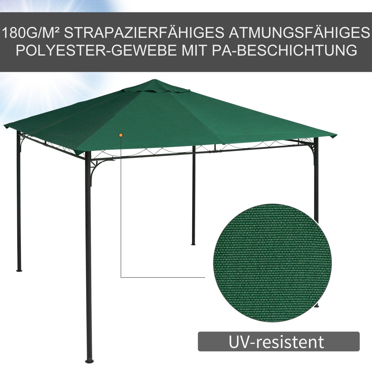 Udskiftningstag til havepavillontag til havepavillondæksel Solbeskyttelse Polyestergrøn 2,98 X 2,95 M