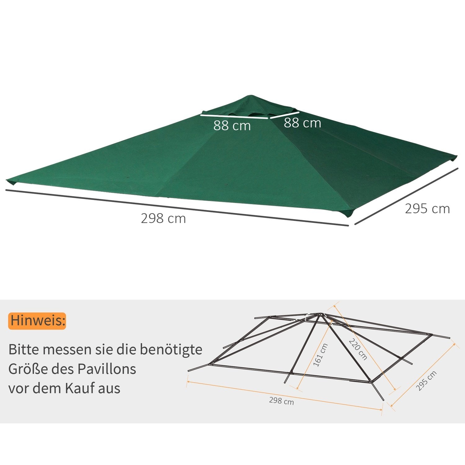 Udskiftningstag til havepavillontag til havepavillondæksel Solbeskyttelse Polyestergrøn 2,98 X 2,95 M