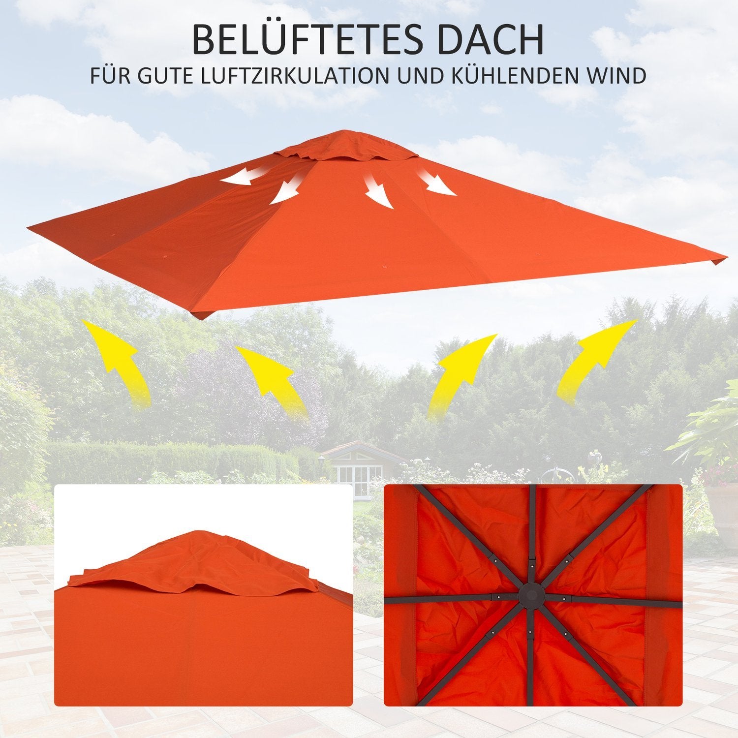 Udskiftning af baldakin til Gazebo Solskærm Gazebo Cover lavet af polyester, orange, 2,98 X 2,95 M