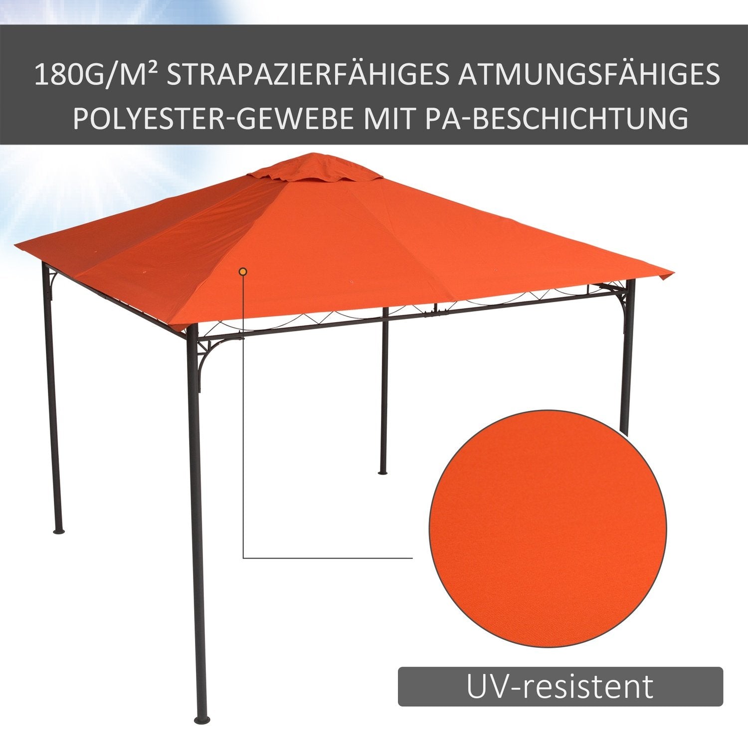 Udskiftning af baldakin til Gazebo Solskærm Gazebo Cover lavet af polyester, orange, 2,98 X 2,95 M