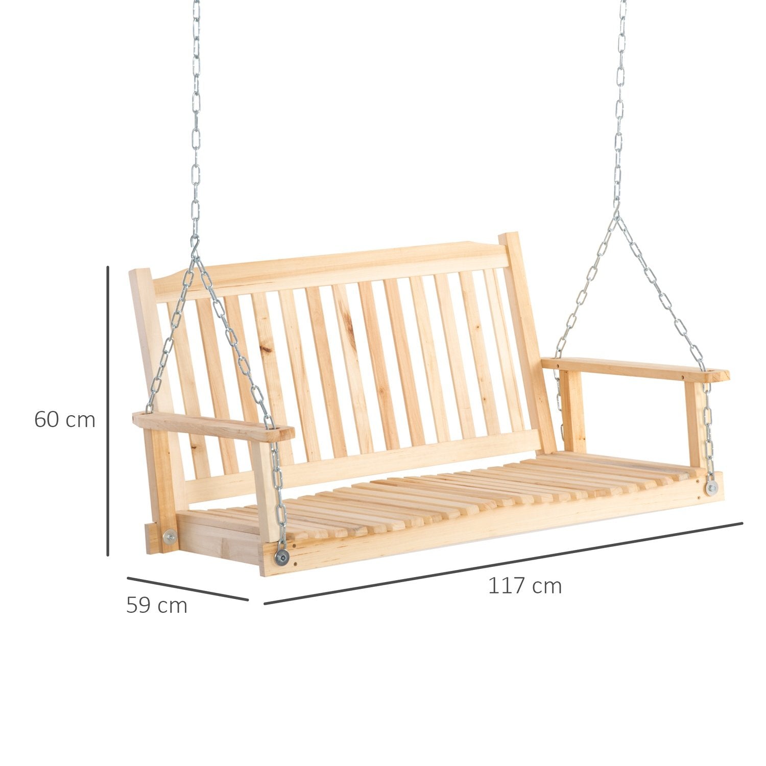 Havegynge til 2 personer Gyngebænk Hængende bænk Massivt træ Terrasse Terrasse Baggård Naturlig 117 X 69 X 60 Cm