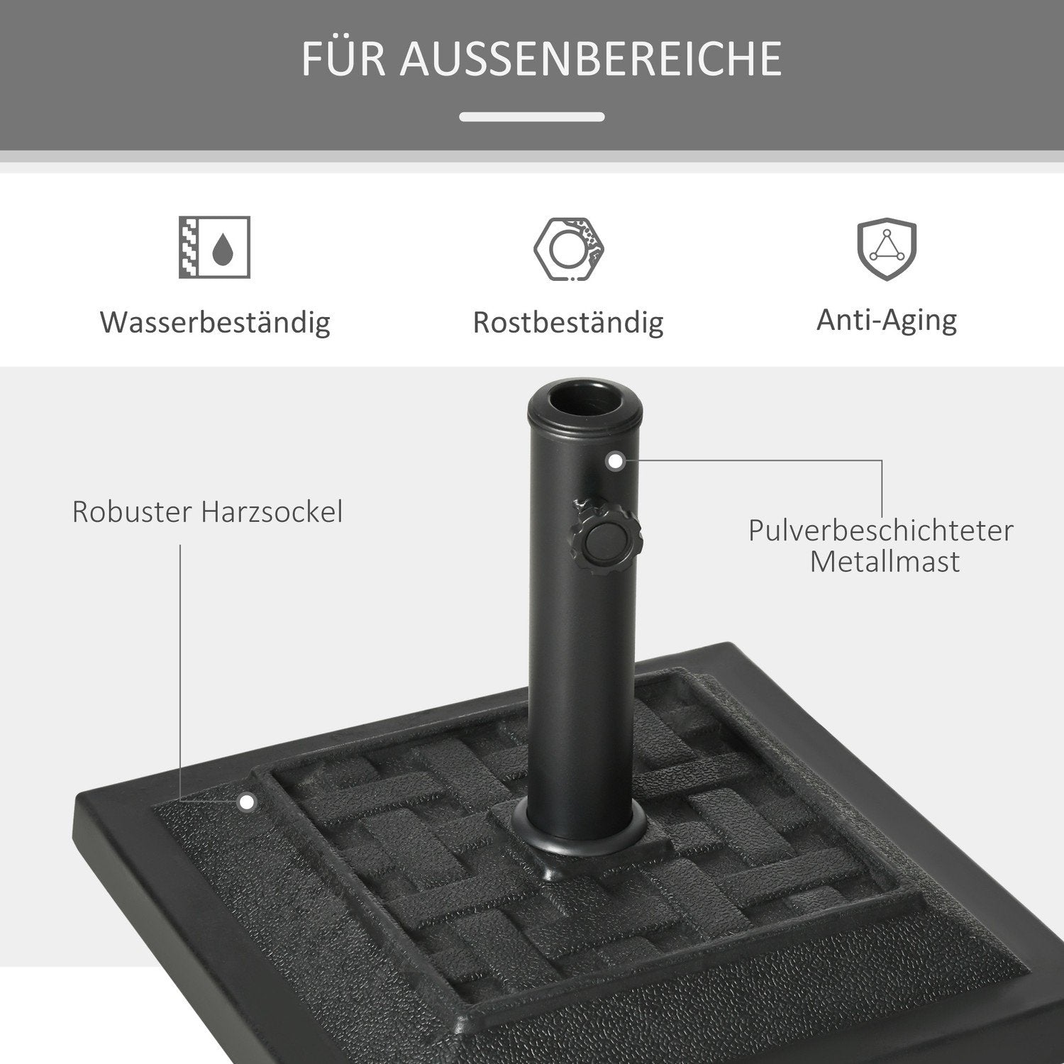 Parasolstativ 12 Kg Paraplyfod Til Ø32/38/48 Mm Stænger, Paraplystativ Til Have, Balkon, Resin, Sort 44 X 44 X 33 Cm