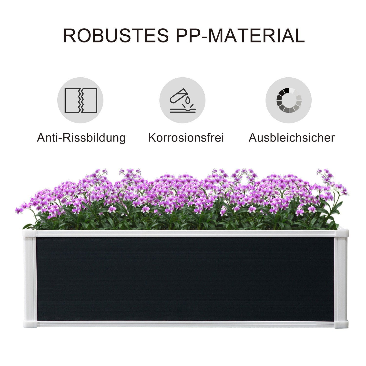 Raised Bed Flower Box Plant Box Med Dräneringsfunktion För Örter, Uteplats, Plast, Grå, 100X80X30Cm