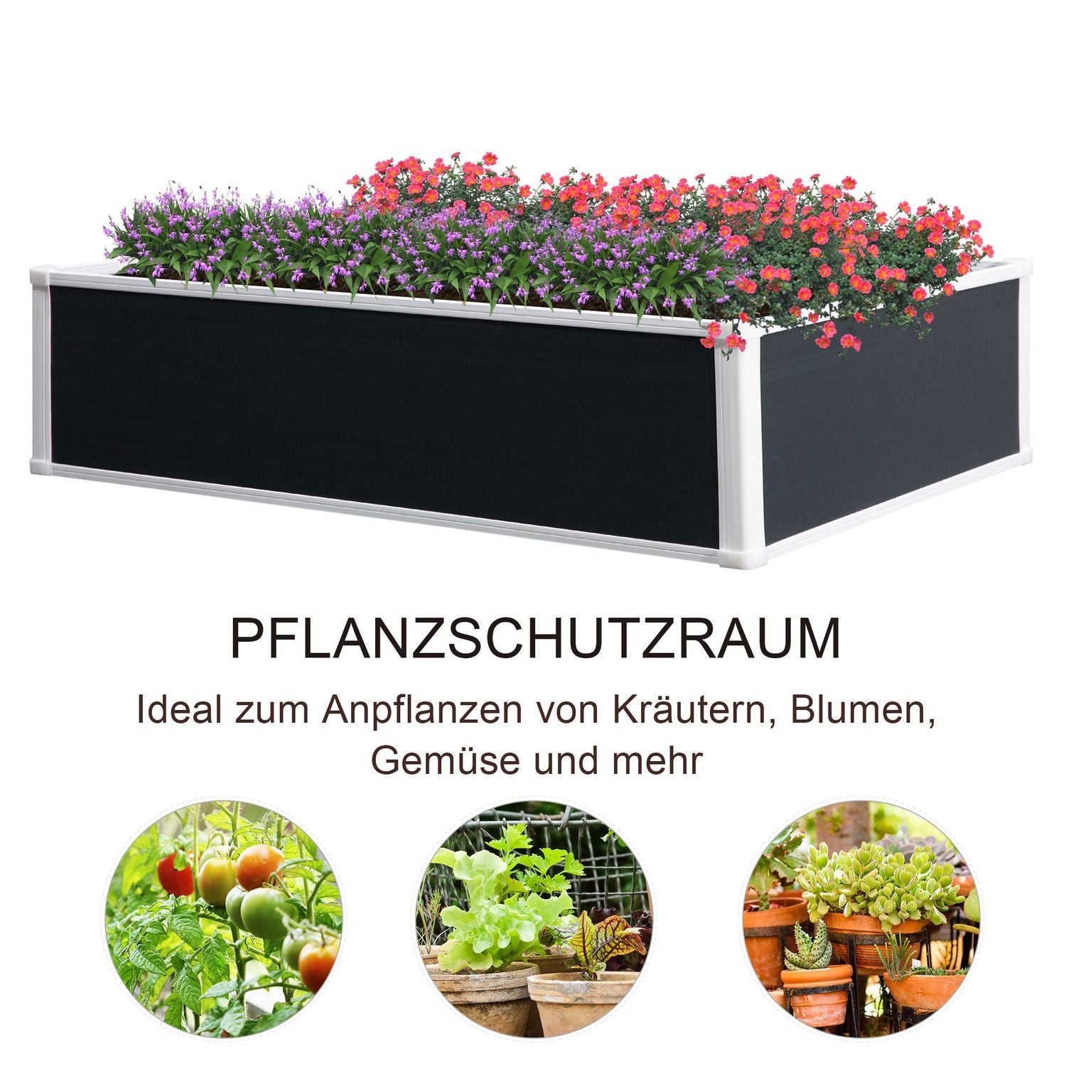 Raised Bed Flower Box Plant Box Med Dränering För Grönsaker & Örter Plast Grå 120 X 90 X 30 Cm