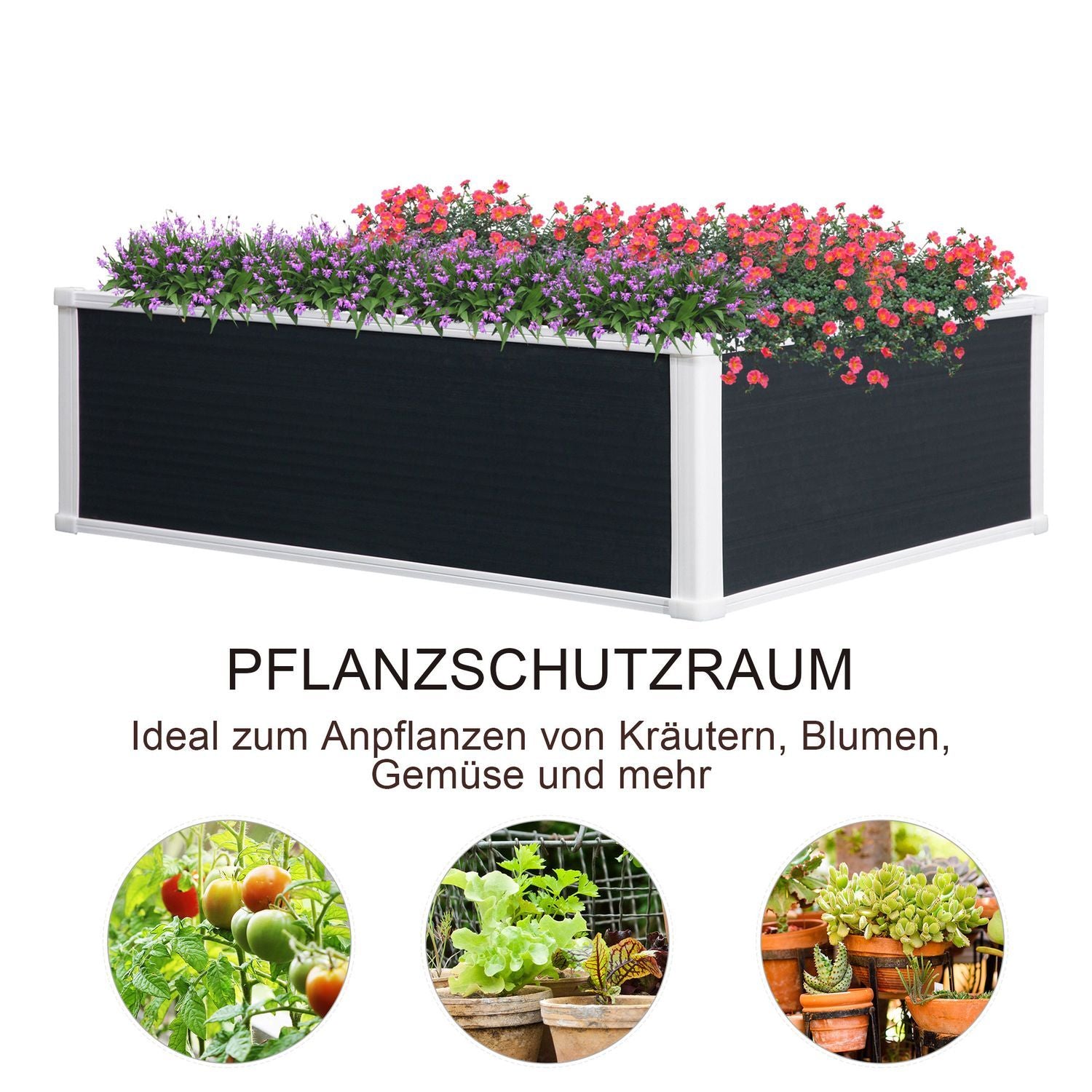 Raised Bed Flower Box Plant Box Med Dräneringsfunktion För Örter, Uteplats, Plast, Grå, 100X80X30Cm