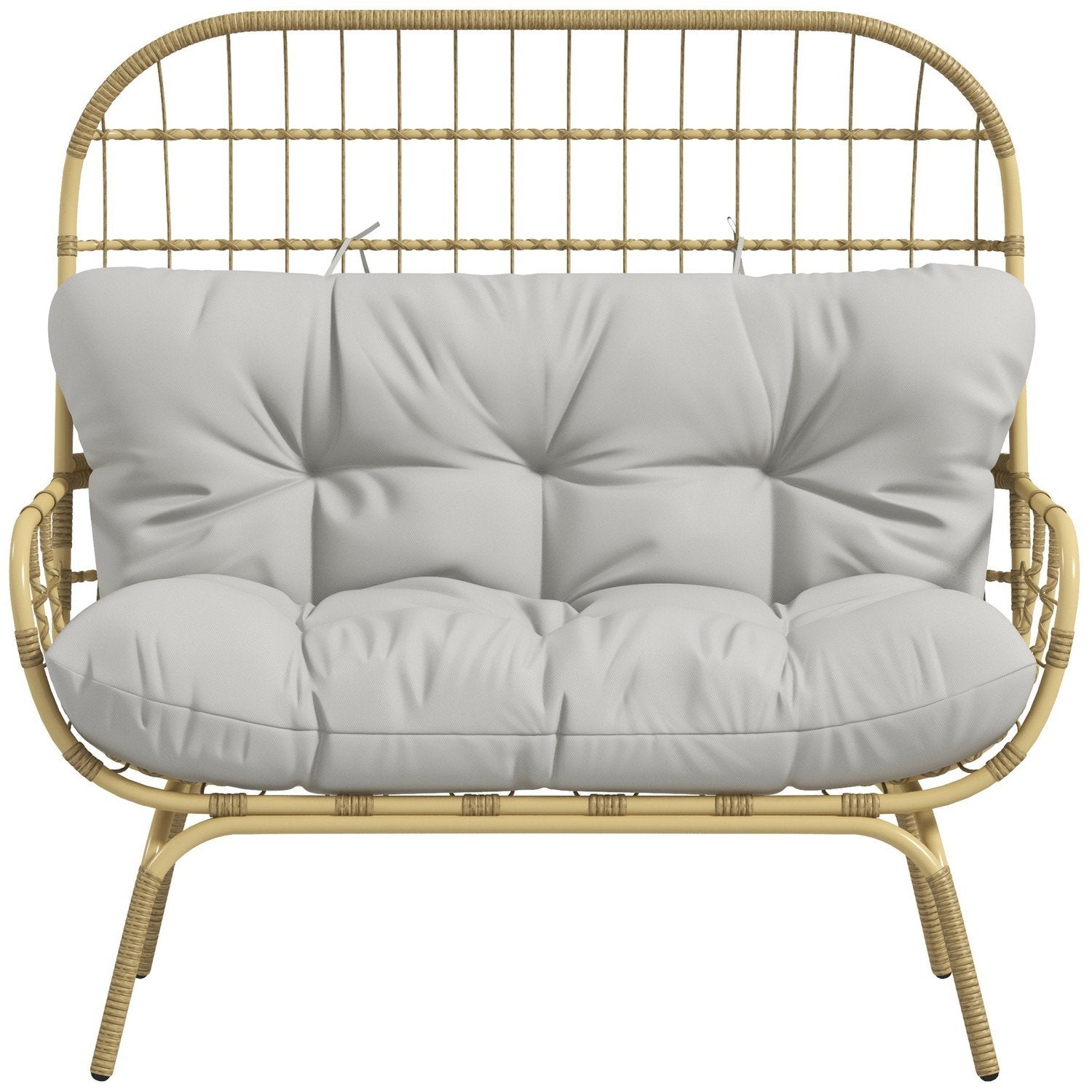 Havesofa 2-personers rattan sofa med armlæn, polstret hynde, lounge sofa i rattan look, bæreevne op til 240 kg, lys grå