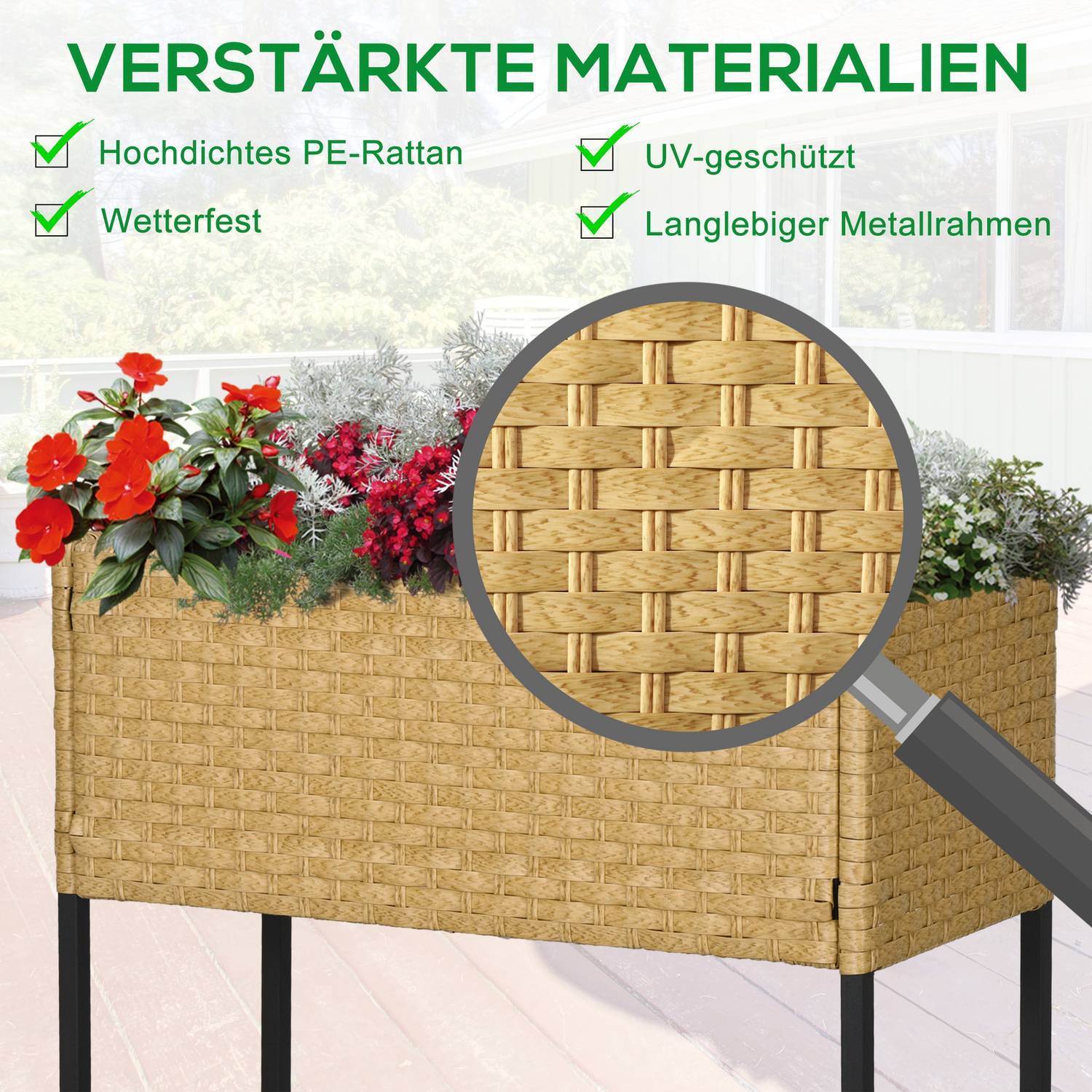 Raised Bed Poly Rotting Flower Box Med Fötter Och Hylla, Sand, 70 X 30 X 72 Cm