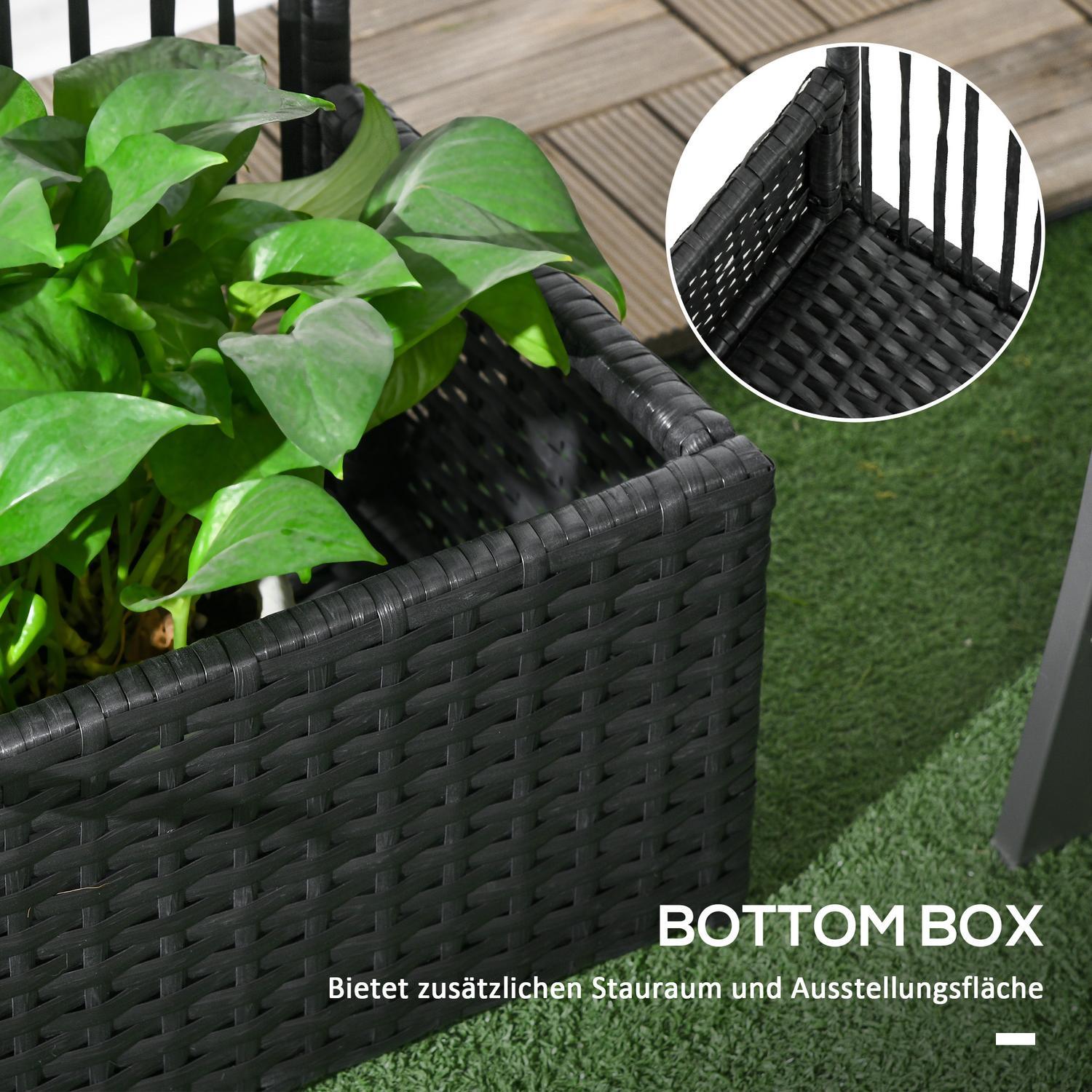 Polyrattan Upphöjd Säng Med Spaljé Blomlåda Plant Box Blomsterbädd För Trädgård Balkong Svart 103 X 103 X 29 Cm