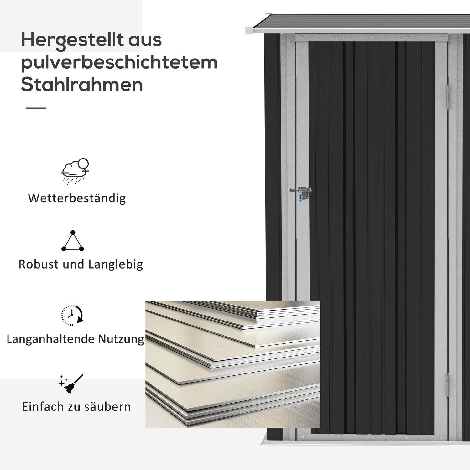 Redskabsskur Haveskur Redskabsskur med dør Udendørs Stål Mørkegrå 142 X 84 X 189 Cm