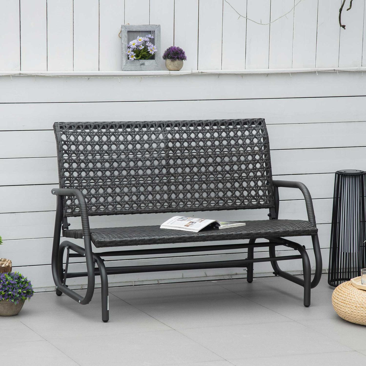 Polyrattan Gungbänk 2-Sits Uteplats Trädgård Loveseat Trädgårdsgunga Med Ryggstöd Bänk Parkbänk Grå 70 X 120 X 84 Cm