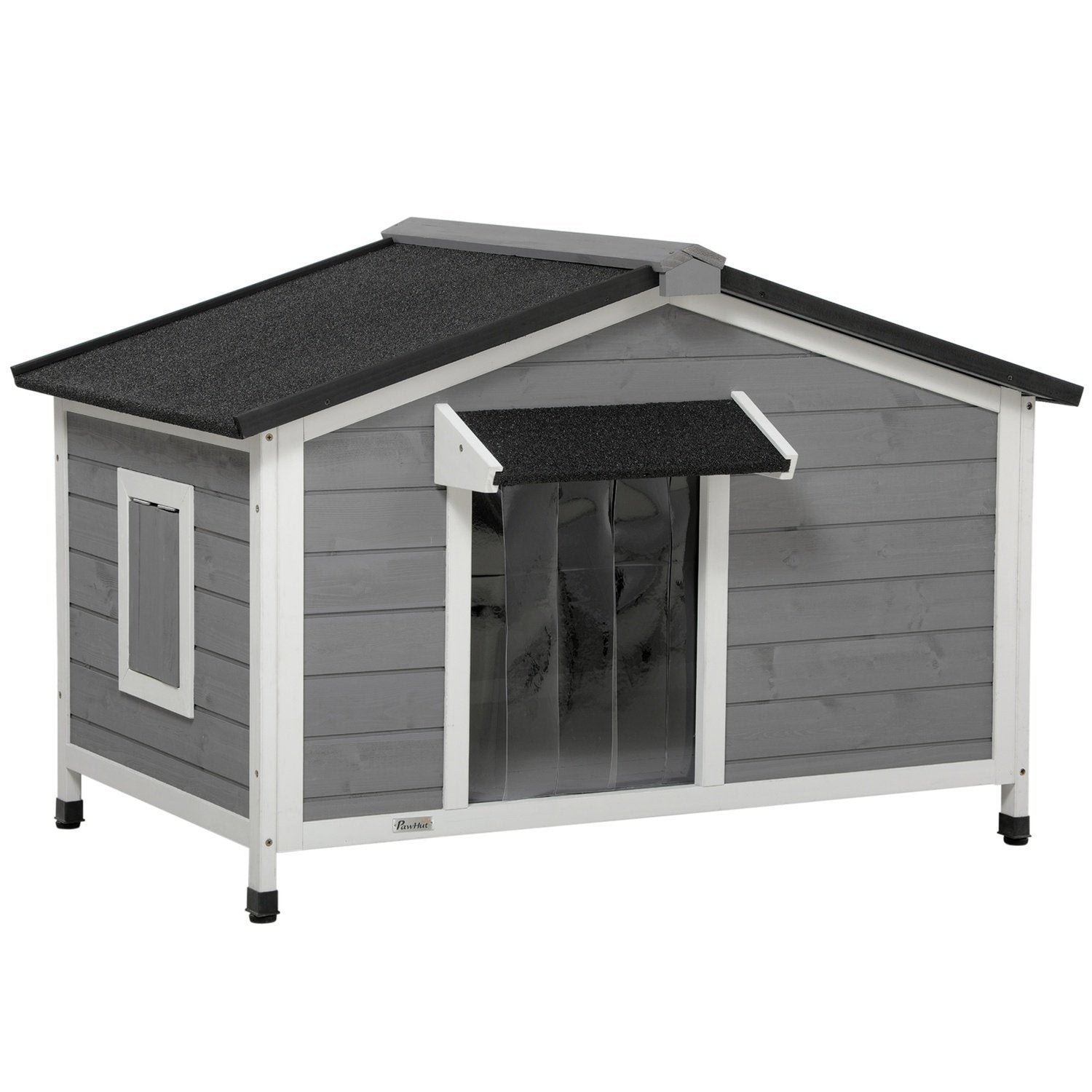 Fir Wood Dog Kennel Väderbeständigt Hundhus Med Öppningsbart Asfalttak & Avtagbart Golv, Grå, 109X79X72Cm