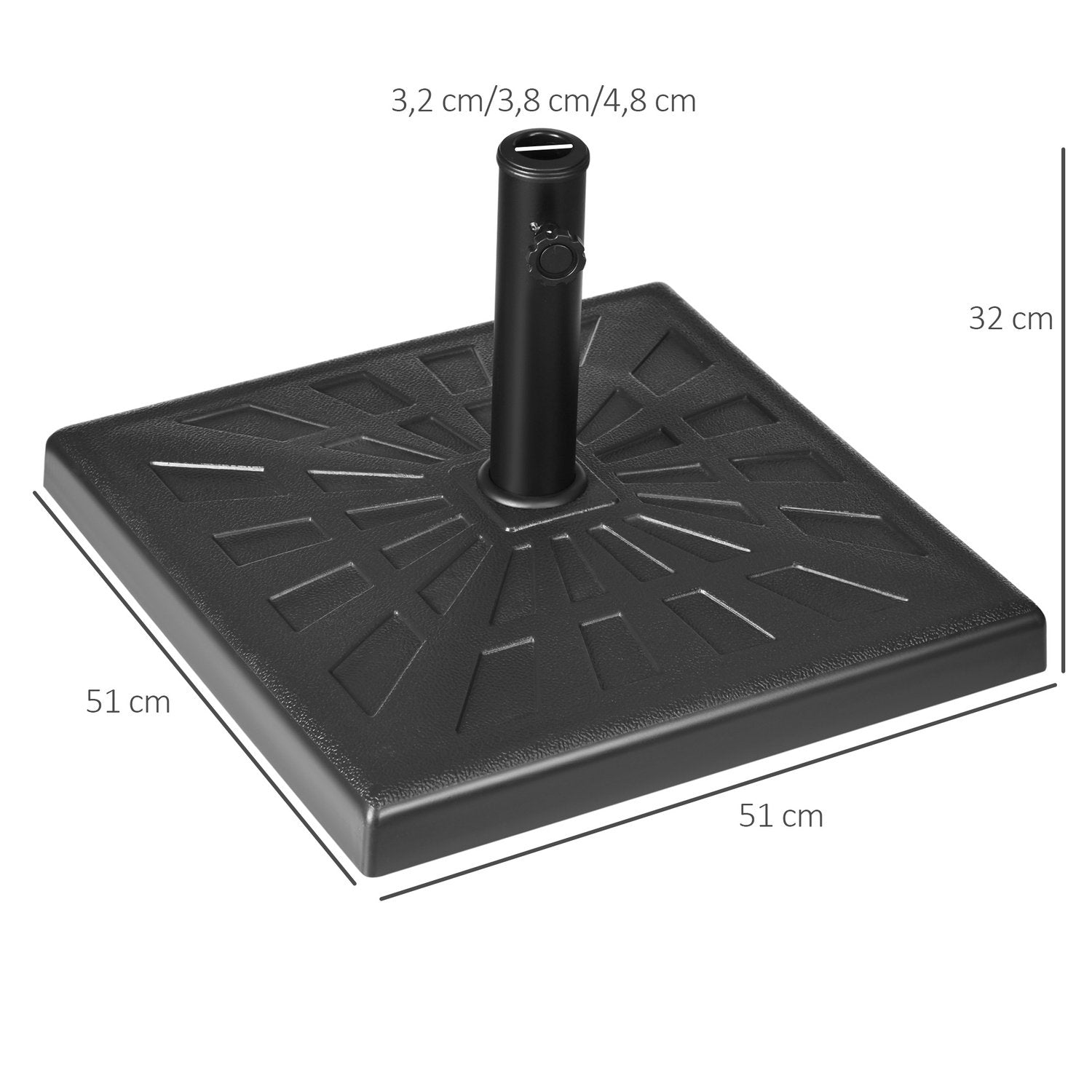 Parasolstativ 19 Kg Parasolfod, Paraplystativ Til Paraplystænger Ø 32/38/48 Mm, Syntetisk Resin, Sort, 51 X 51 X 32 Cm