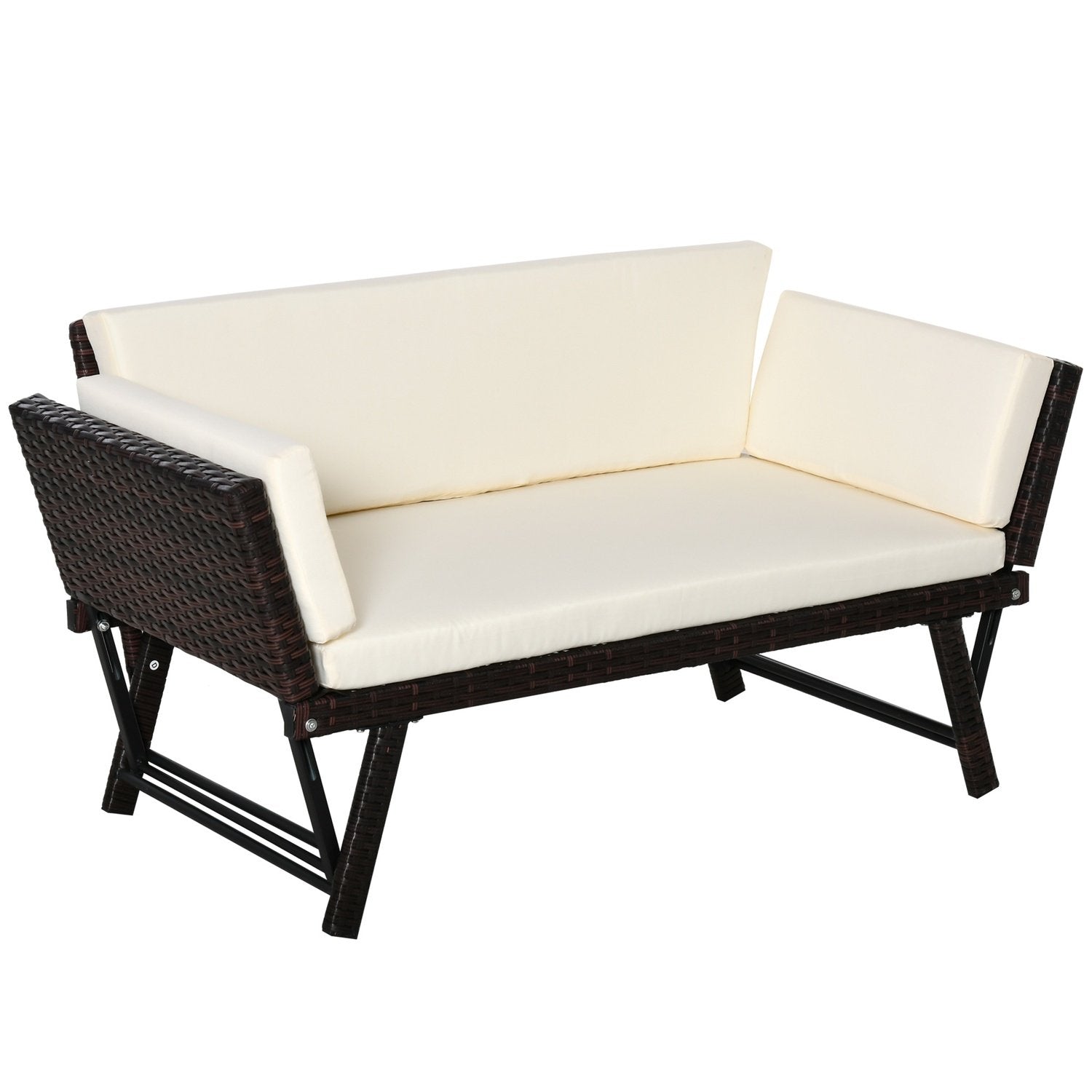 Polyrattan Trädgårdssoffa 2-Sits Trädgårdsmöbler Lounge Soffa Trädgårdsbänk Trädgård Solstol Fällbara Armstöd Stål Brun 129 X 63 X 67 Cm