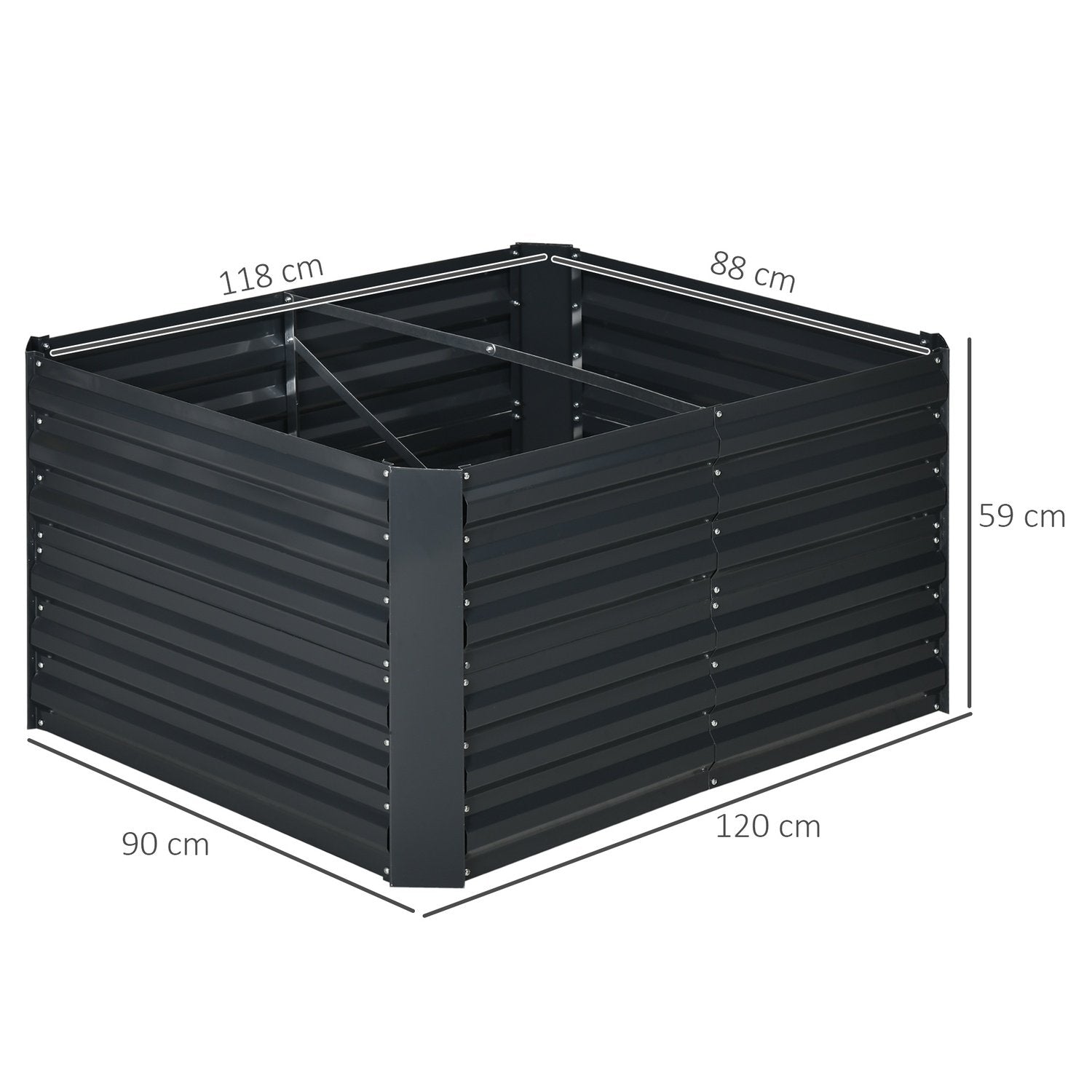 Växtlåda Med Stödgaller 3-Delad Upphöjd Bäddset För Trädgård, Stål, Mörkgrå, 120X90X59Cm