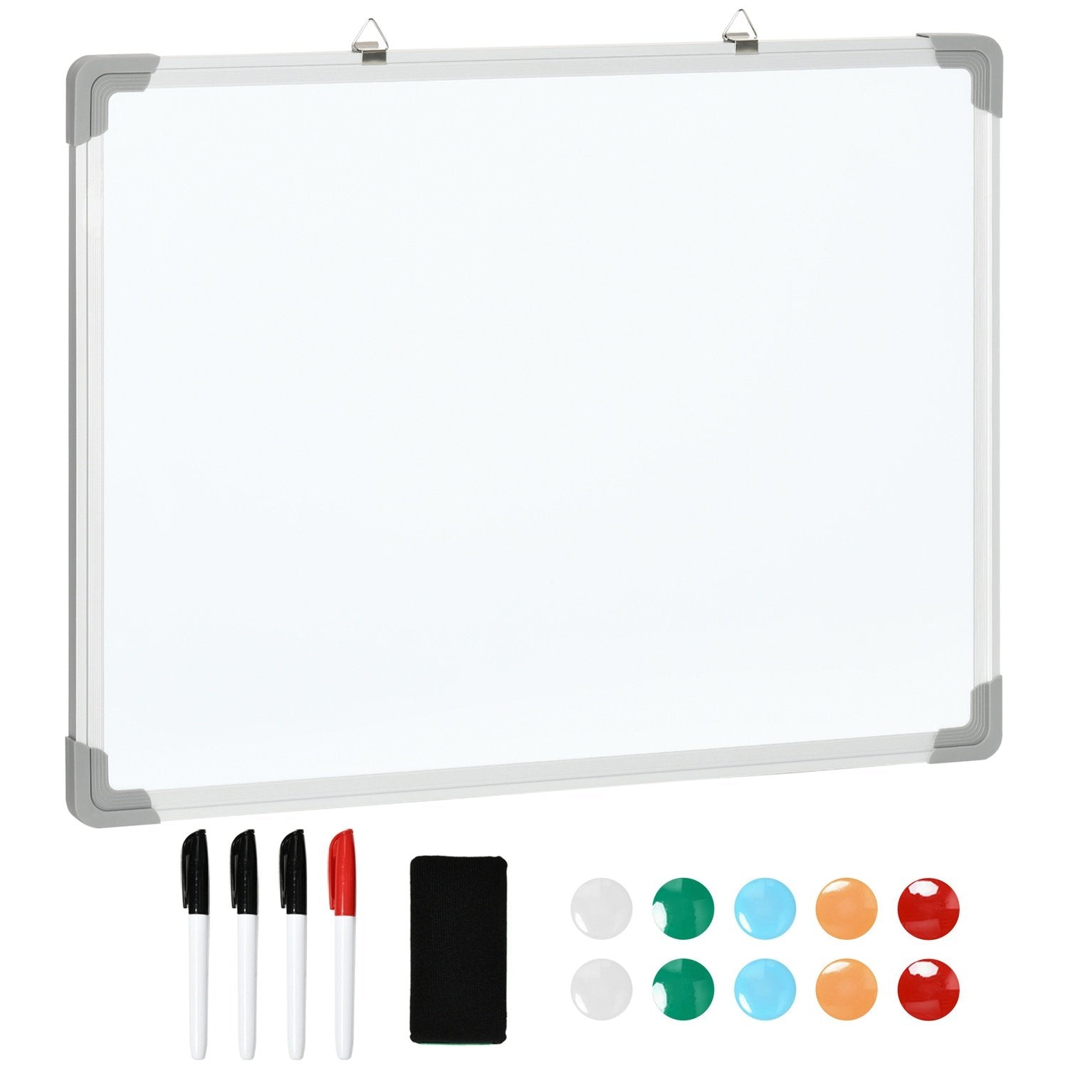 Whiteboard Magnettavla Med 4 Markörer, 1 Suddgummi, 10 Magneter, Staffli, Väggmonterad, 60X1,8X45Cm