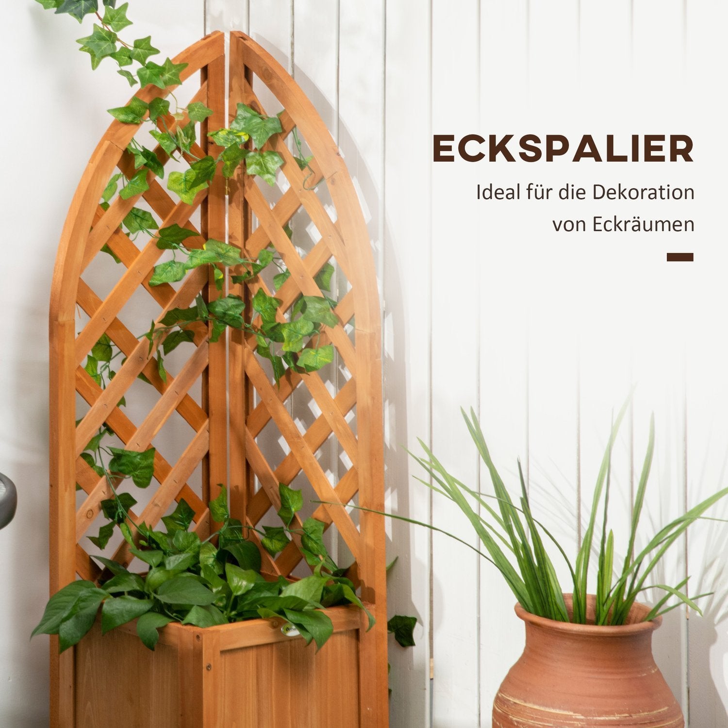 Plantekasse med espalier Blomsterkasse til have, gårdhave, balkon, naturtræ, brun, 32X32X108cm