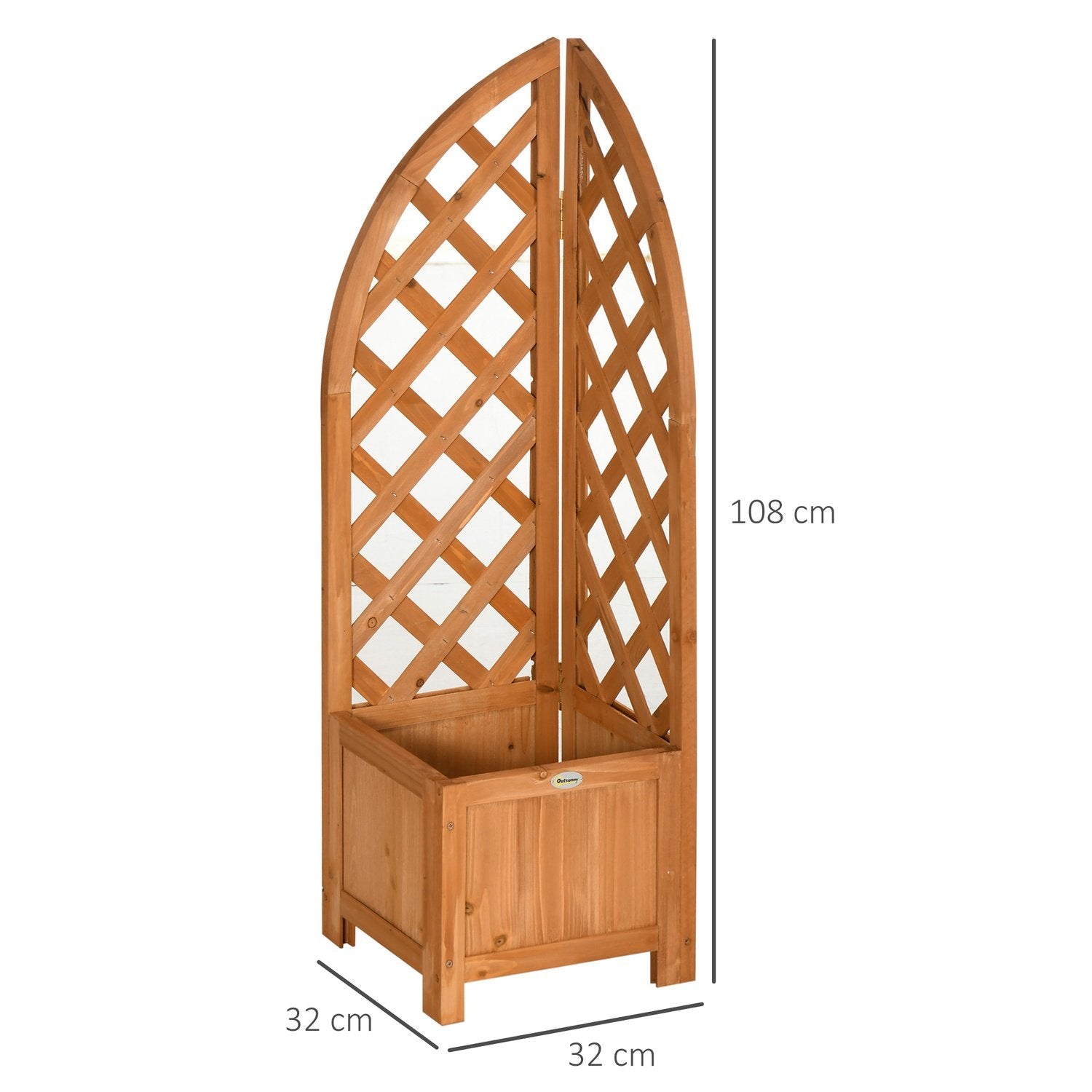 Plantekasse med espalier Blomsterkasse til have, gårdhave, balkon, naturtræ, brun, 32X32X108cm