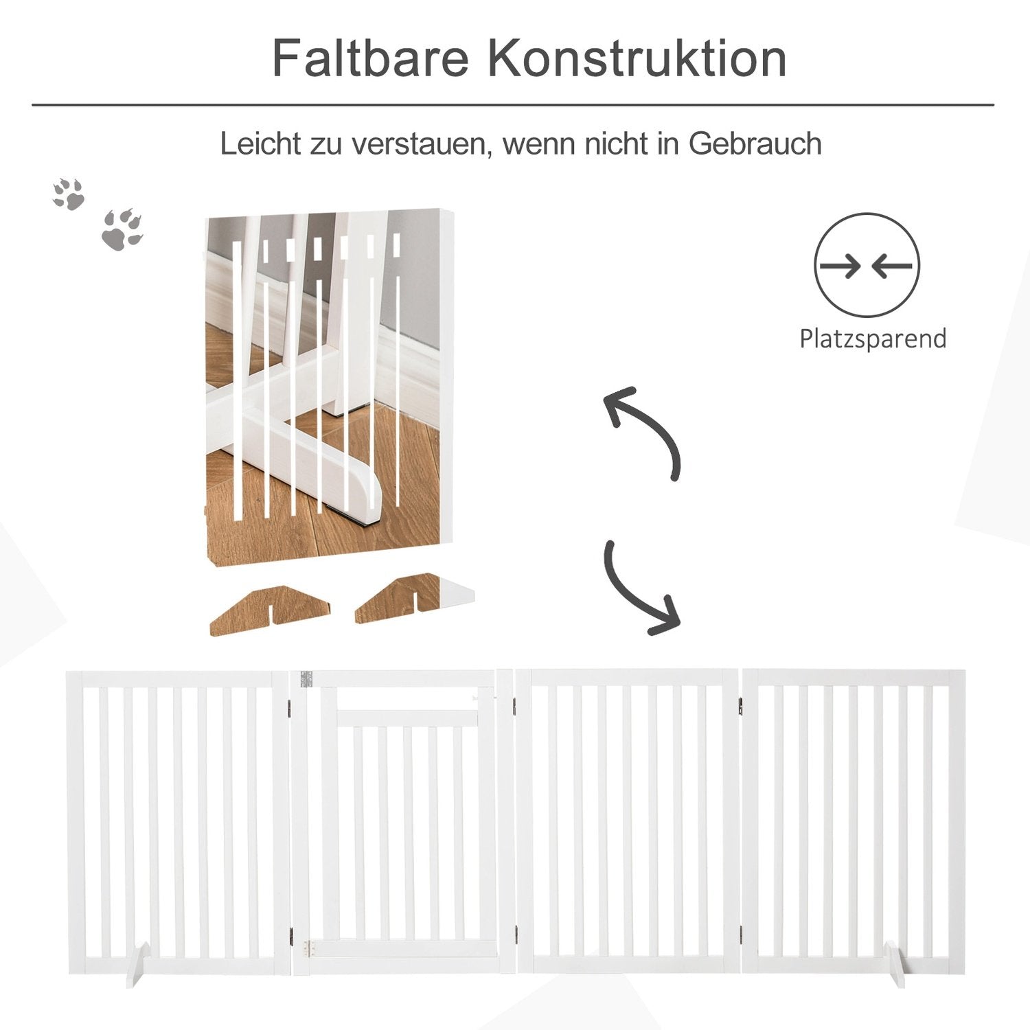 Trappeport Foldbar Ingen borbar Spærreport Sikkerhedslåge 4 Stykker Fritstående Med 2 Støttefødder Hvid 81 Cm