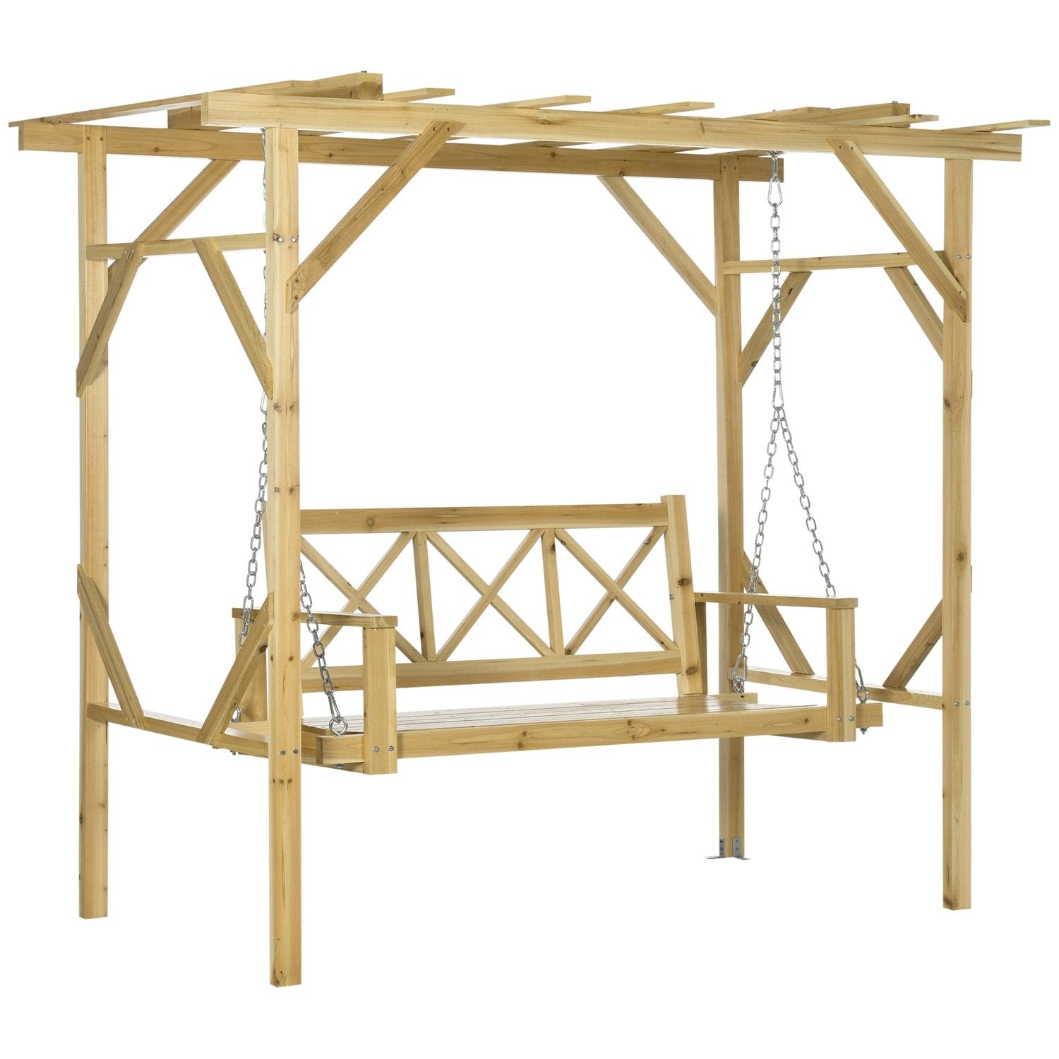 Hollywood-gynge med pergola, 2-personers havegynge, vejrbestandig gyngebænk til haven, massivt træ, natur, 221 x 140 x 196 cm