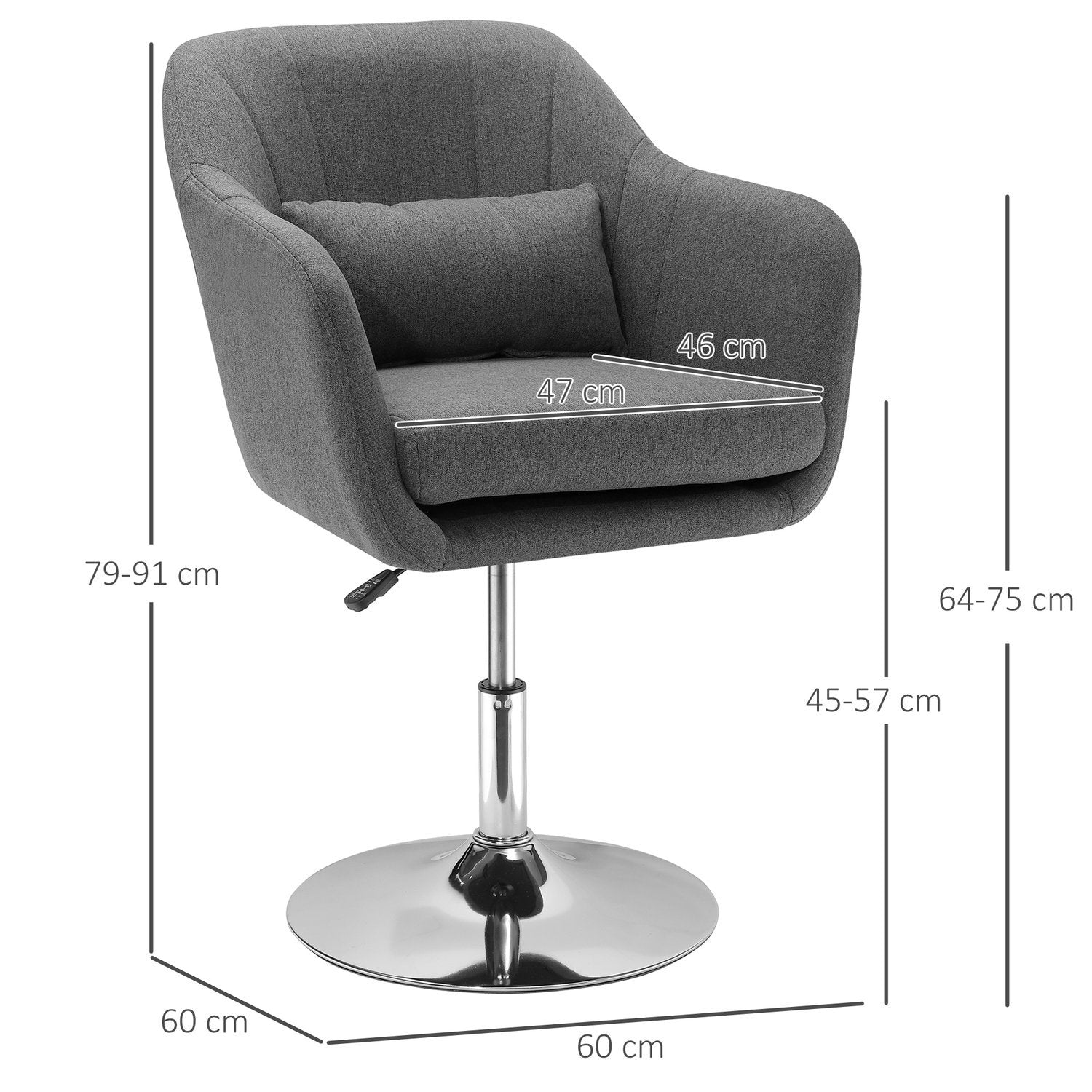 Arbejdsskammel Drejestol Kontorstol Højdejusterbar hørlignende polyesterstål Mørkegrå 57 X 57 X 77,5-87 Cm