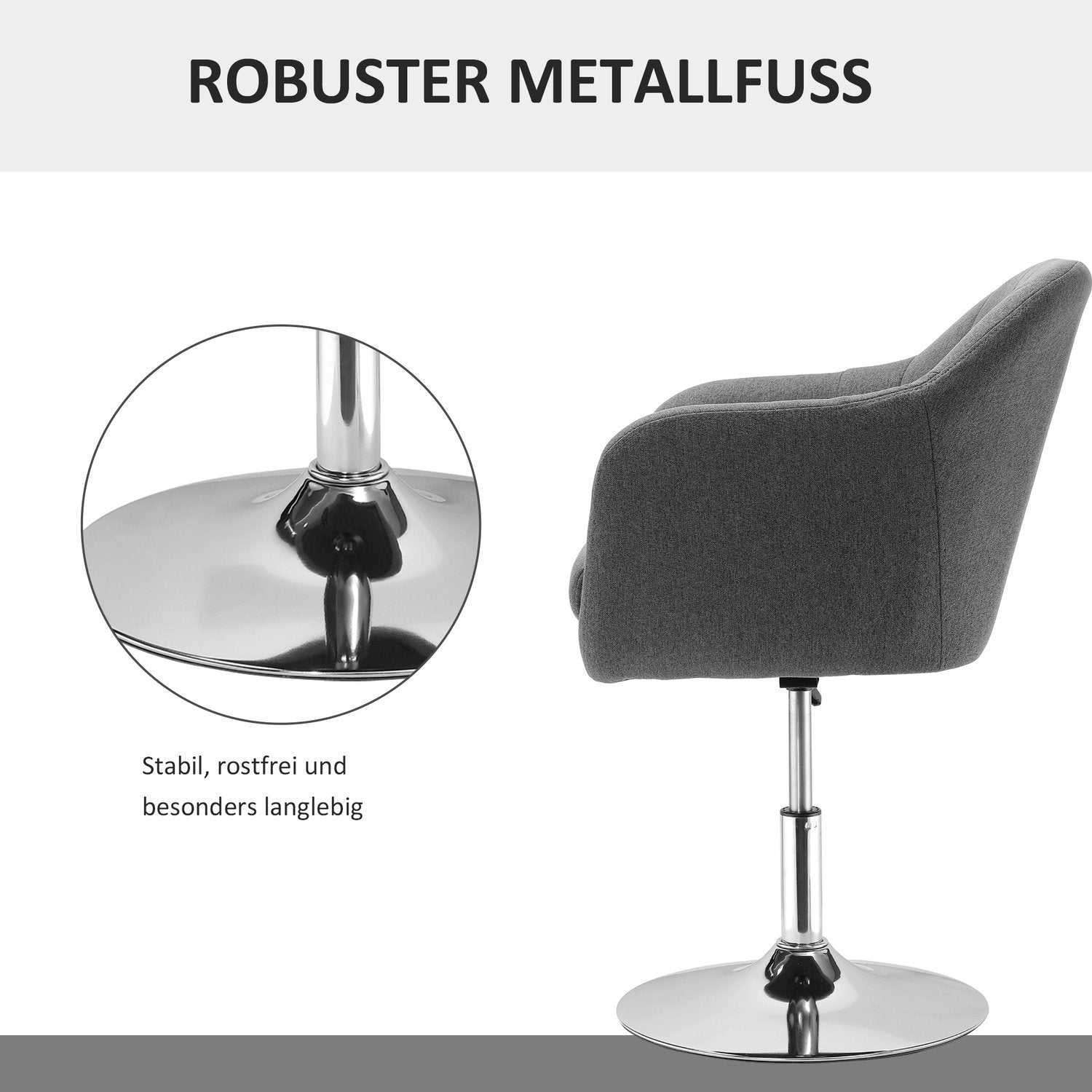 Arbejdsskammel Drejestol Kontorstol Højdejusterbar hørlignende polyesterstål Mørkegrå 57 X 57 X 77,5-87 Cm