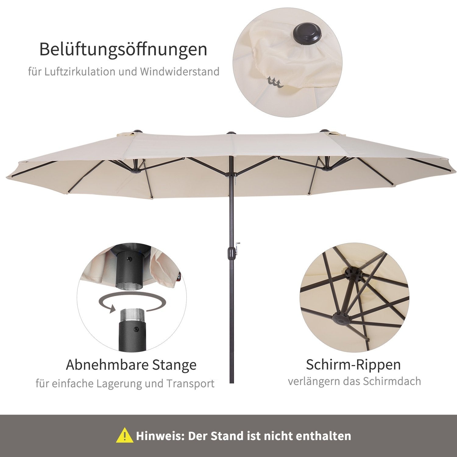 Parasol Have Paraply Market Paraply Dobbelt Parasol Patio Paraply Med Håndsving Beige Oval 455 X 270 X 240 Cm