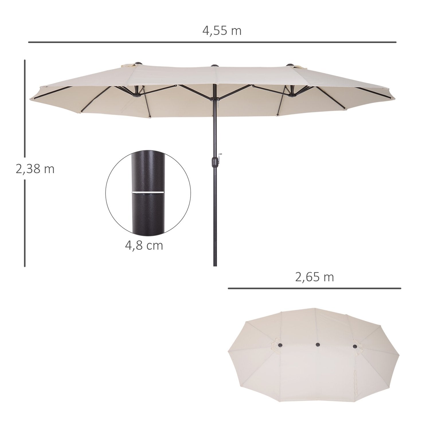 Parasol Have Paraply Market Paraply Dobbelt Parasol Patio Paraply Med Håndsving Beige Oval 455 X 270 X 240 Cm