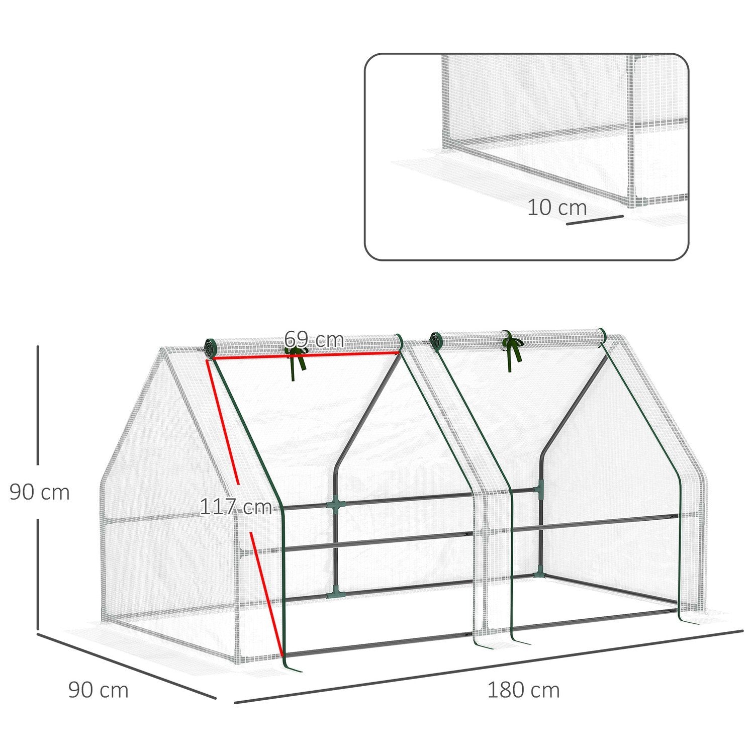 Mini Drivhus Film Drivhus 2 Rullevinduer Have Balkon Pe Film 180X90X90Cm Hvid