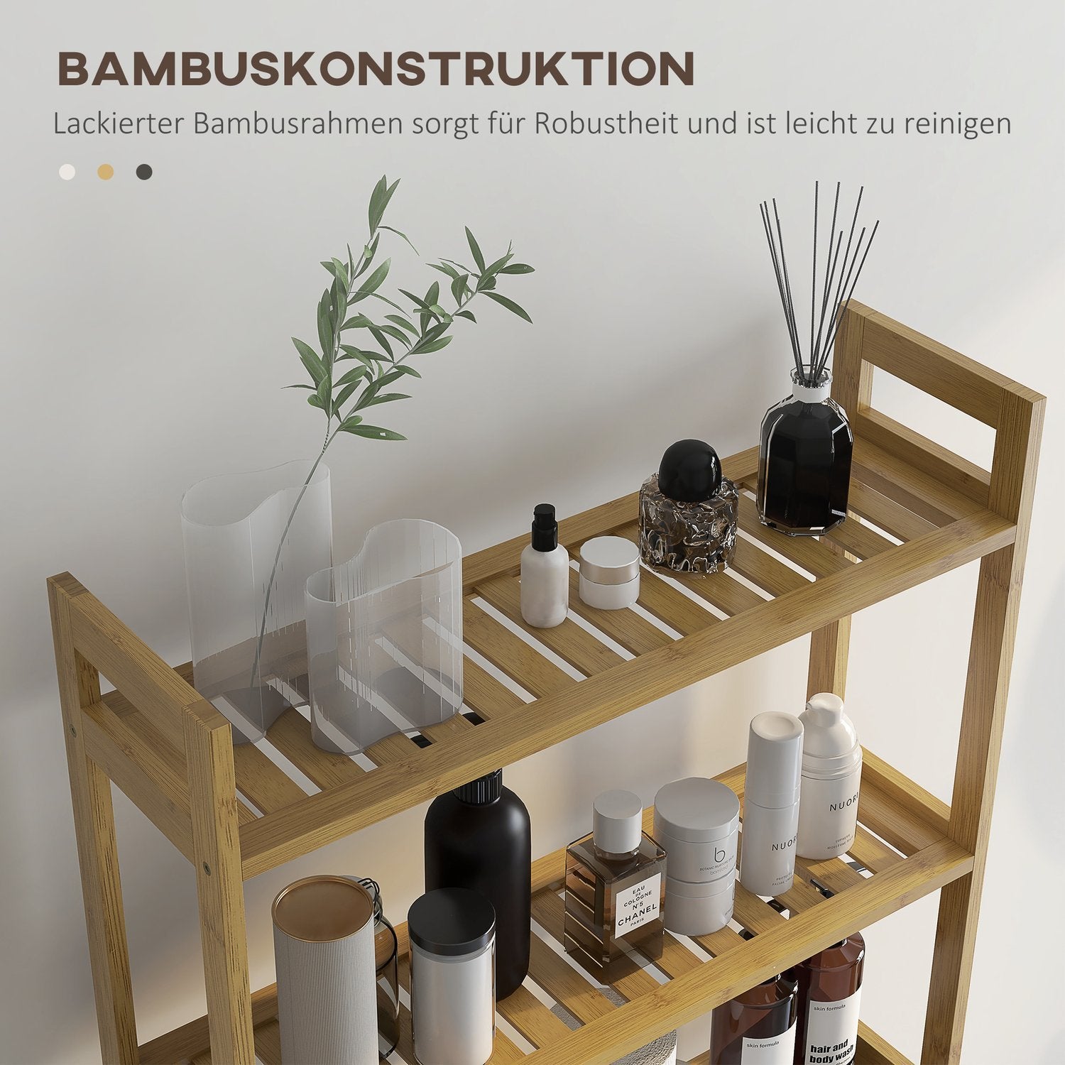 Toaletthylla 3-Vånings Badrumshylla Med Tippskyddshylla Bamboo Natural